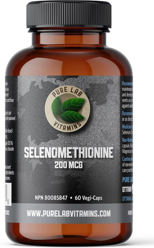 Pure Lab Vitamins | Selenium 200mcg Supplement | 60 Capsules | Thyroid Health Selenomethionine 200mcg | Immune System Booster for Adults and Thyroid Support for Men & Women | Antioxidant Supplement