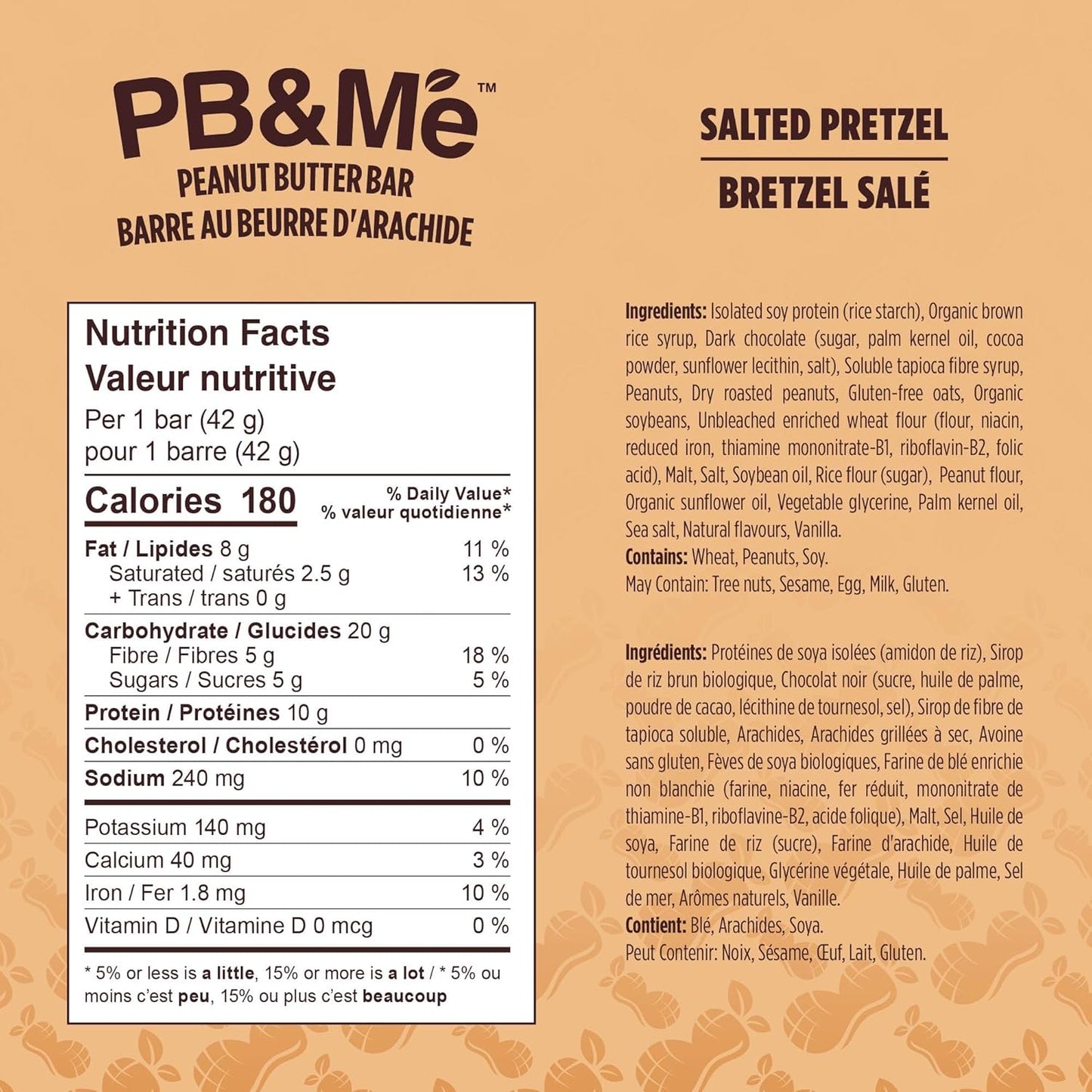PB&Me Peanut Butter Protein Bars – Salted Pretzel, 10g Protein, Low Sugar, High Fiber, No Artificial Sweeteners or Preservatives, Meal Replacement, 5-Pack, Snack Bars for Work, Gym & Travel