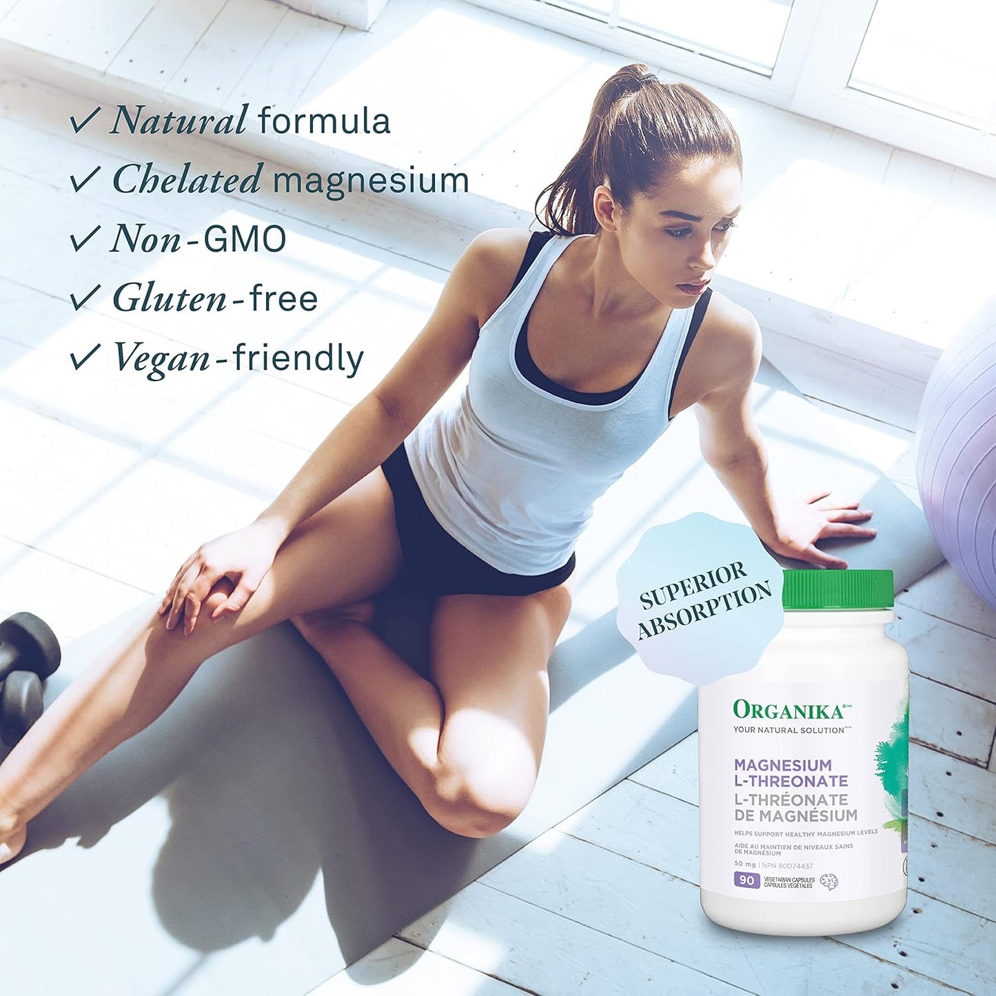 Organika L-蘇糖酸鎂 - 高吸收率,提高鎂含量 - 90粒膠囊