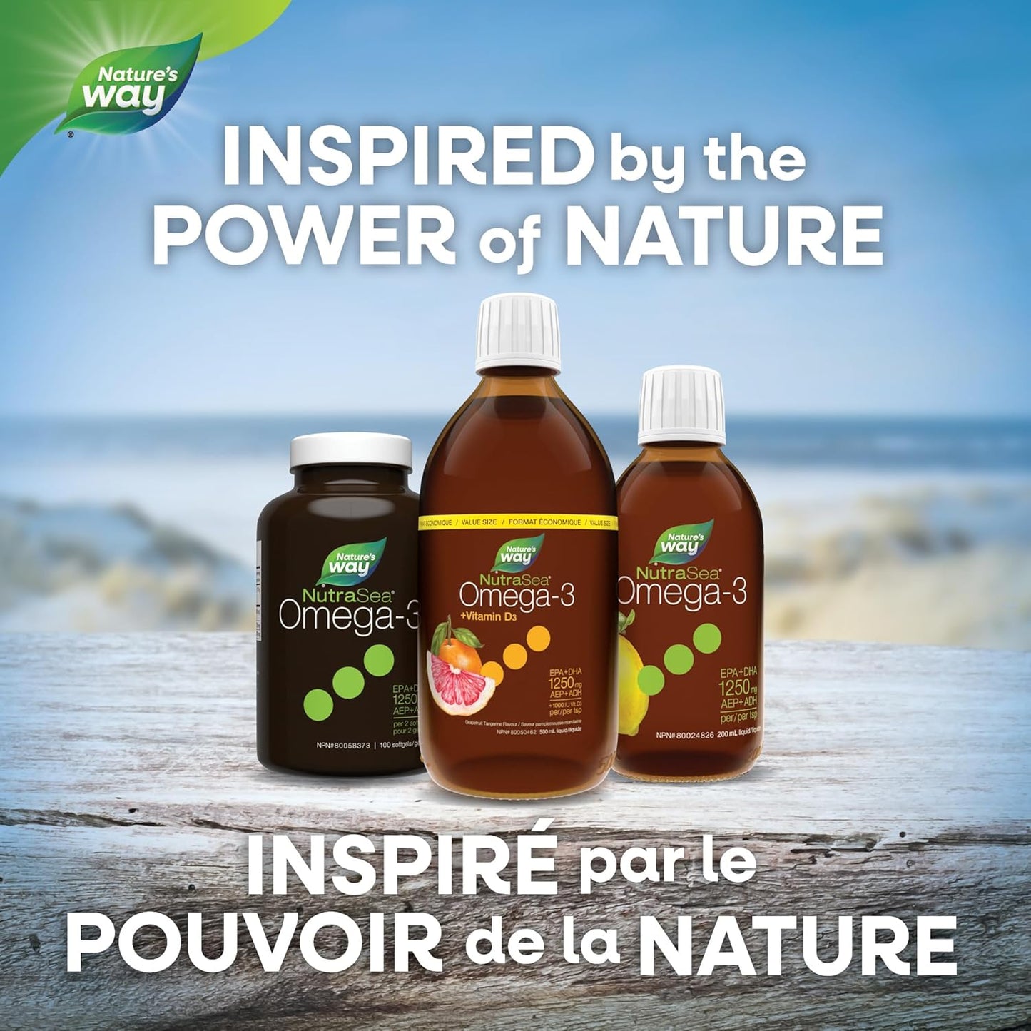 Nature's Way NutraSea Omega-3 和维生素 D 补充剂 - 含 EPA 和 DHA 的鱼油 - 支持心脏和大脑健康,帮助强健骨骼和牙齿,帮助支持免疫系统 - 葡萄柚橘子味,500 毫升液体