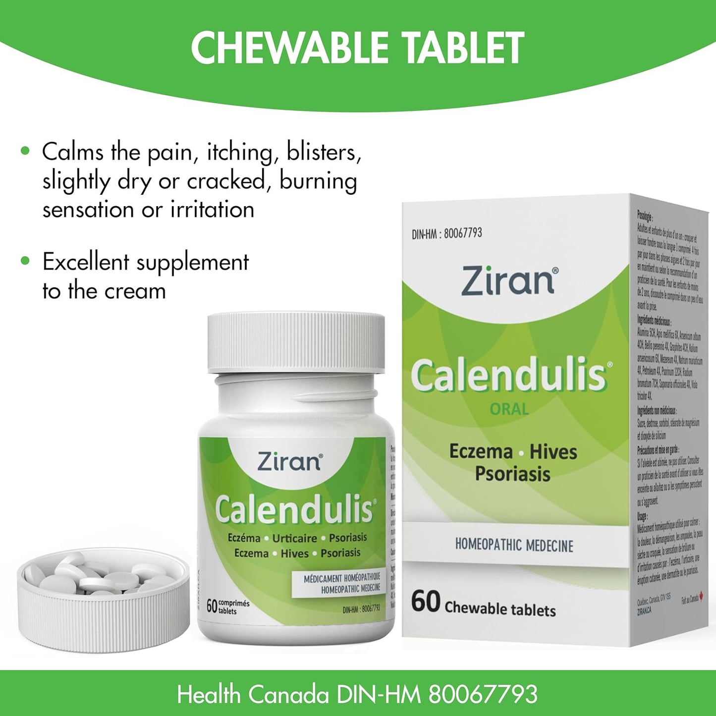 Ziran Calendulis – 用于荨麻疹/湿疹/牛皮癣的金盏花(口服 - 60 片)