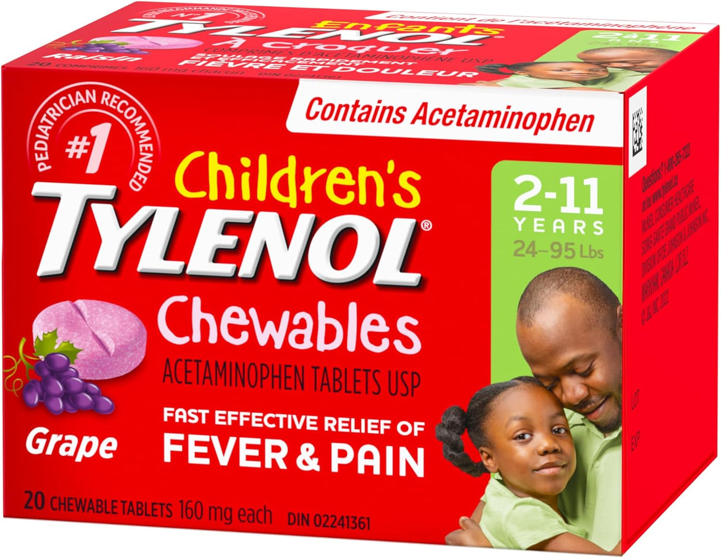 泰諾兒童咀嚼片退燒止痛,葡萄味,160 毫克對乙醯氨基酚,20 片,緩解牙痛