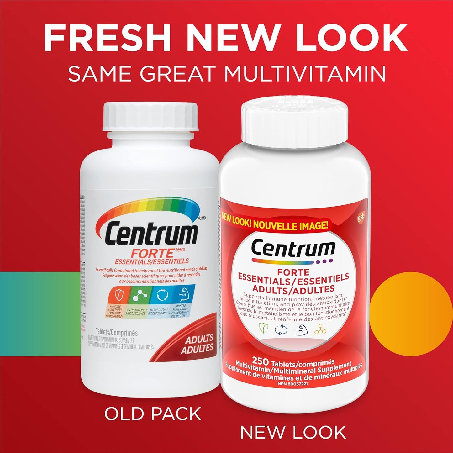 Centrum 成人強化必需多種維生素/礦物質補充劑,適用於男性和女性,250 片(包裝可能有所不同)