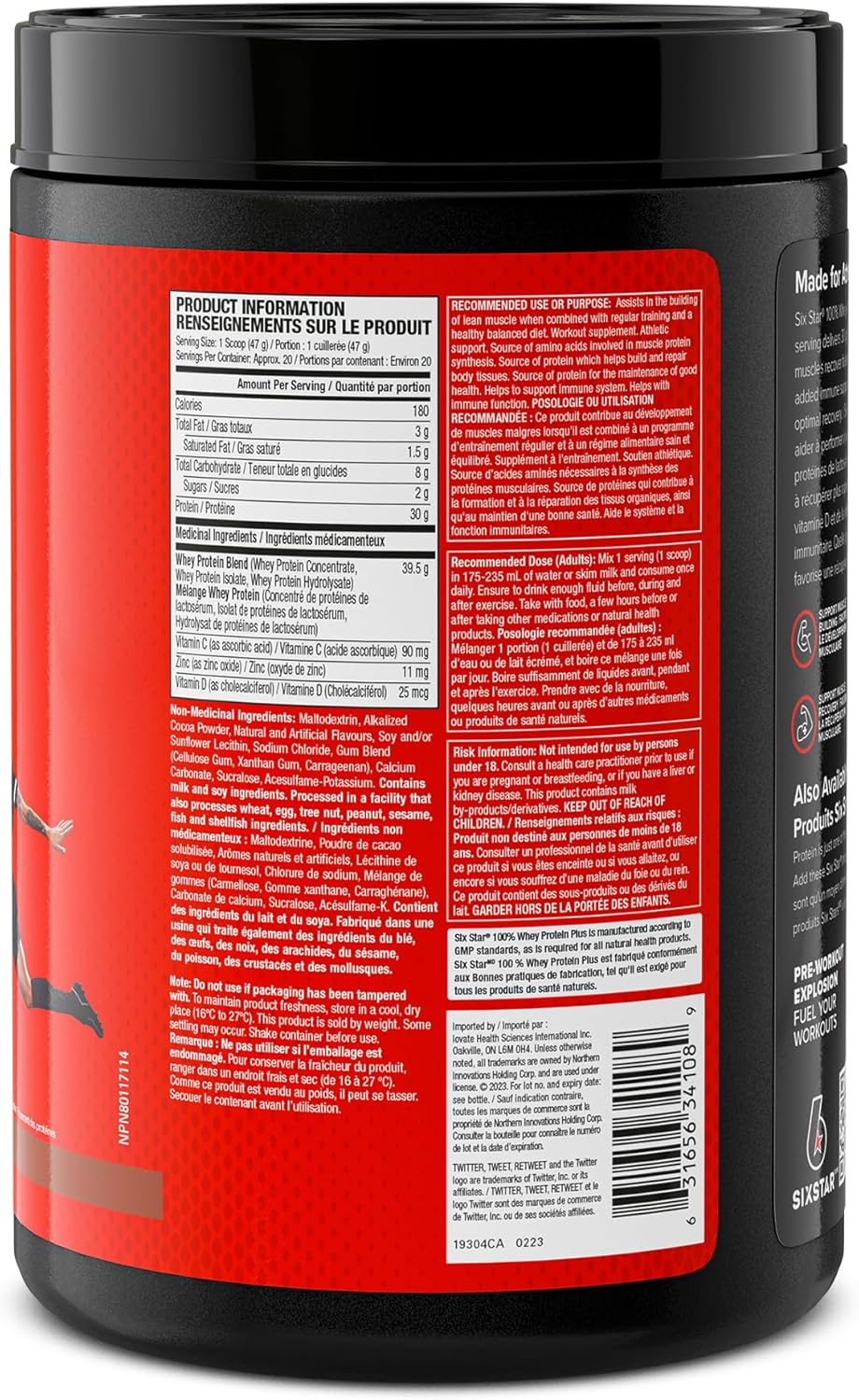 Six Star 乳清蛋白粉 Plus - 終極增肌配方,含乳清分離蛋白和勝肽 - 30 克蛋白質和 6.6 克 BCAA - 濃鬱三重巧克力口味,20 份(1 包)