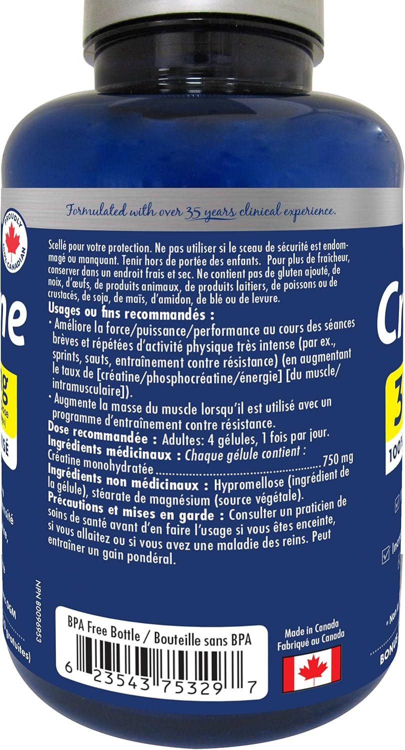 Naka Platinum Creatine 100% Pure Micronized Powder, 3000mg Per Dose, Faster Absorption - Supplement for Muscle Growth, Increased Strength, Enhanced Energy and Improved Athletic/Sports Performance, Made in Canada (200 vcaps)