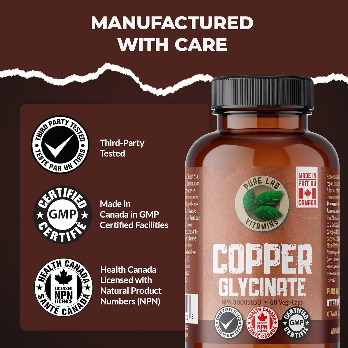 Pure Lab Vitamins 甘氨酸銅 1毫克 - 60 粒素食膠囊