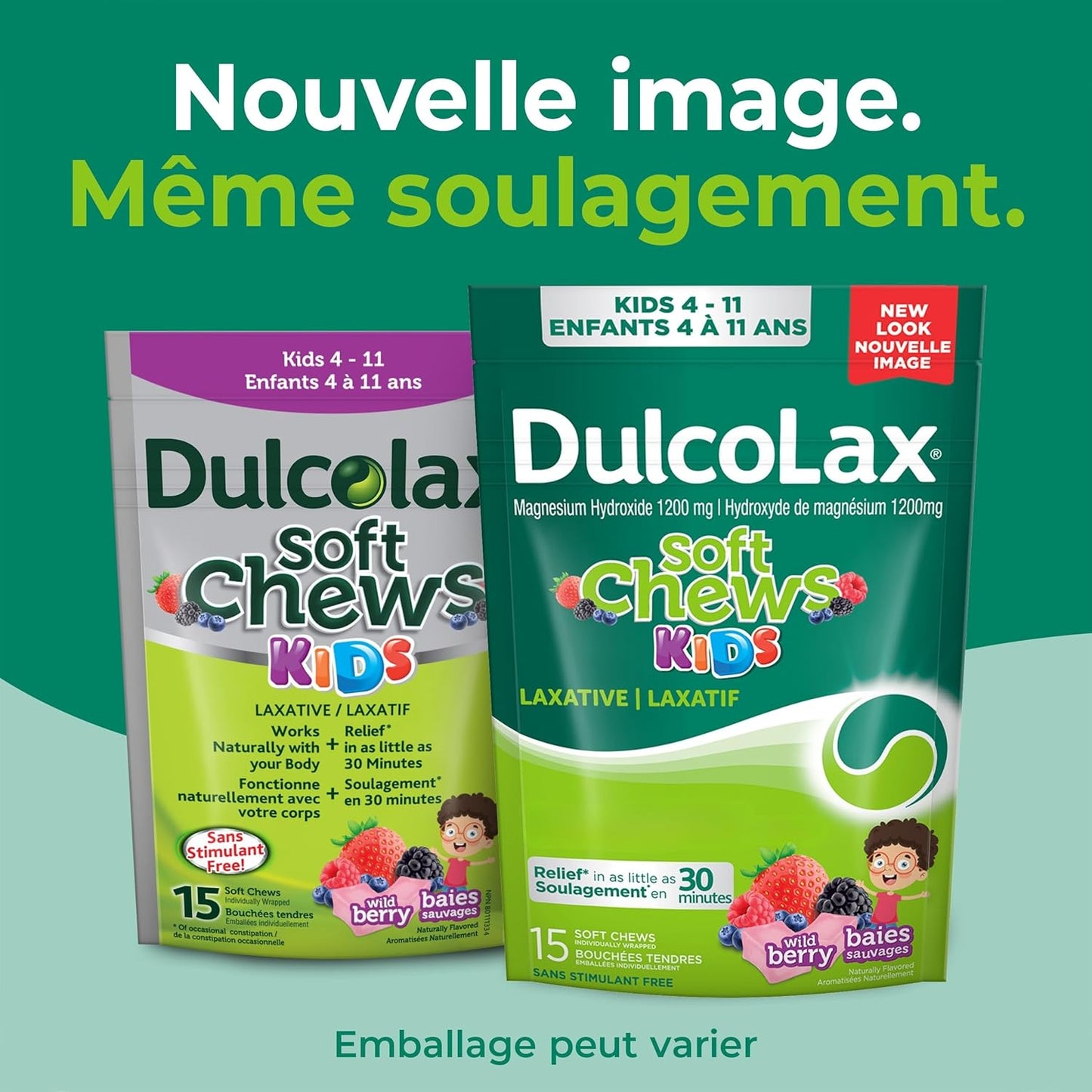 DulcoLax 儿童软糖,适用于 4 岁及以上儿童,温和缓解偶尔便秘,纯素,无刺激性,无麸质,野生浆果味,15 粒