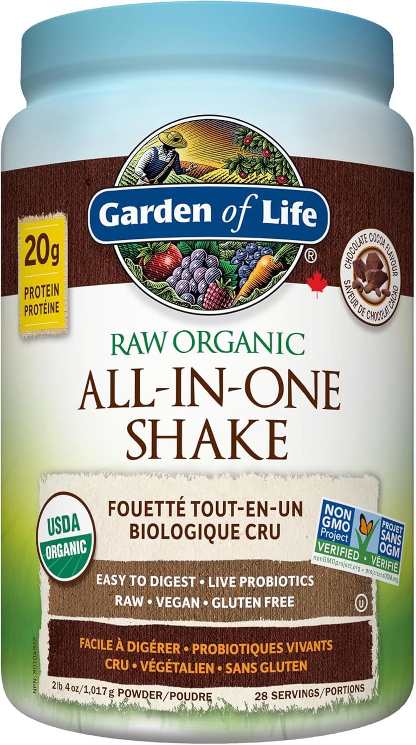 Garden of Life 生食全效营养奶昔,巧克力可可口味(28 份,1017 克),富含 20 克有机认证植物蛋白,营养丰富,有助于增强肌肉。配合规律训练和健康均衡的饮食,有助于增肌。