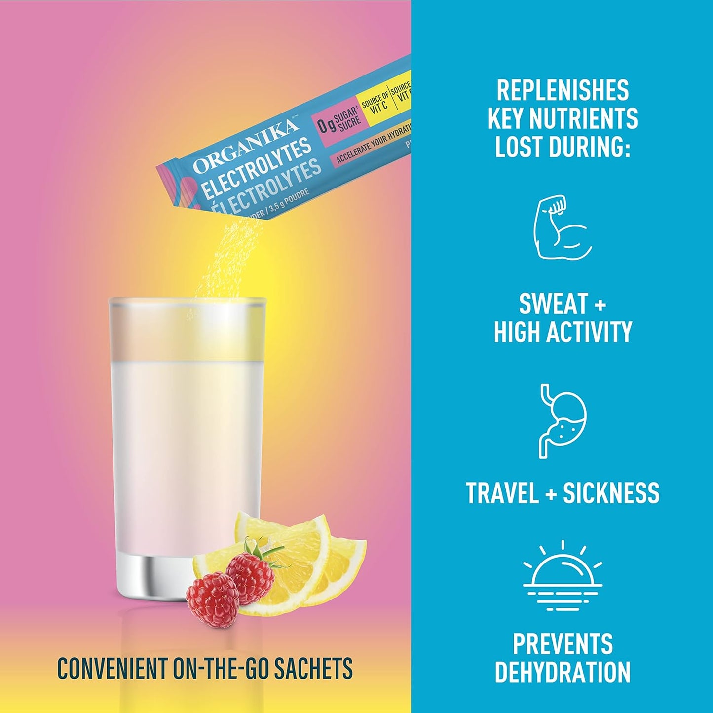 Organika 電解質 + 增強膠原蛋白(草莓桃子口味)360 克和電解質粉粉紅檸檬水小袋裝(3.5 克 x 20 包)