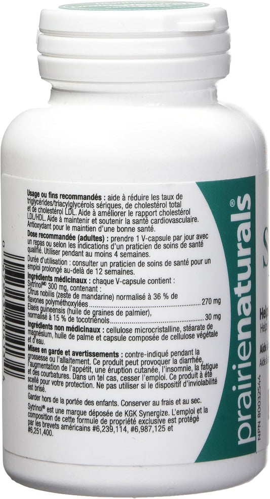 Prairie Naturals Sytrinol Cholest-Force 每日一片膠囊,有助於降低血清三酸甘油酯/三酸甘油酯/總膽固醇/低密度脂蛋白膽固醇,支持心血管健康 - 60粒純素膠囊。非基因改造,無麩質