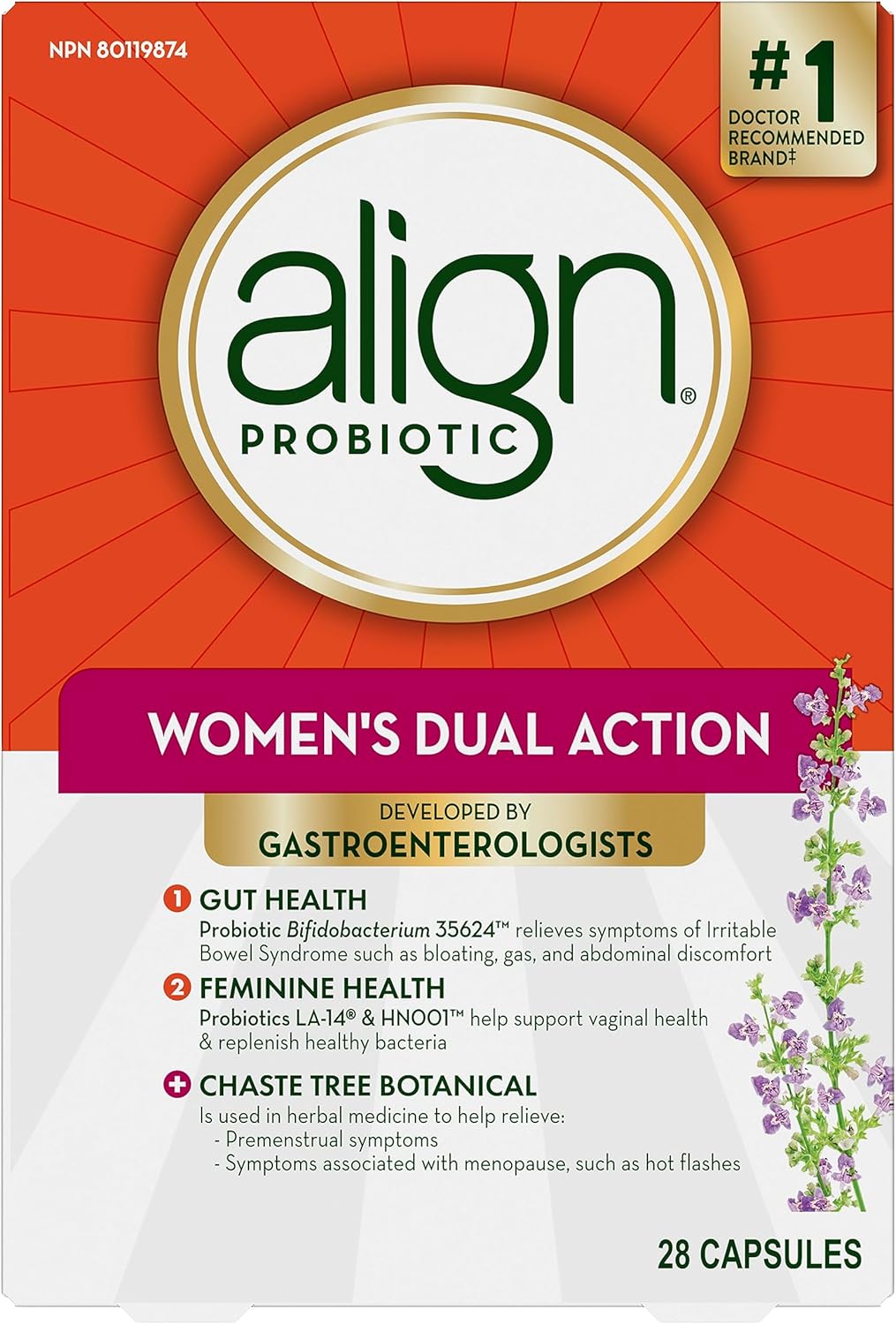 Align Probiotic, Women's Dual Action, Multi-Strain Probiotic & Probiotic Digestive Support, IBS Symptom Relief : Gas, Abdominal Discomfort, Bloating, Helps Healthy Intestinal Flora, 42 Capsules