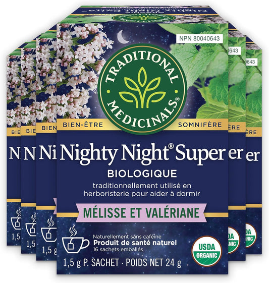 Traditional Medicinals - 有机 Nighty Night Extra 草本茶(6 包)- 天然助眠成分,含缬草、西番莲和柠檬香蜂草 - 共 96 个茶包