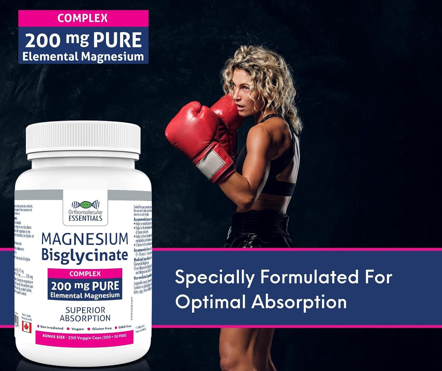 正分子必需品 – 雙甘氨酸鎂複合物 200 毫克,250 粒素食膠囊(250 天用量)– 元素鎂,有助於睡眠、骨骼健康和神經功能 – 非基因改造和無麩質