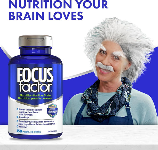 Focus Factor 大腦補充劑和完整複合維生素(150 粒),含鋅、鎂、維生素 B6、B12、D、假馬齒莧和 N-乙醯酪氨酸,支持認知功能和大腦健康