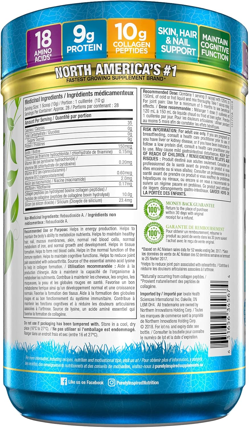 Purely Inspired Collagen Peptides Powder for Women & Men (Unflavoured) - Paleo & Keto-Friendly Supplement for Healthy Skin & Hair - Grass-Fed & Pasture Raised - 282g, 28 Servings (Pack of 1)