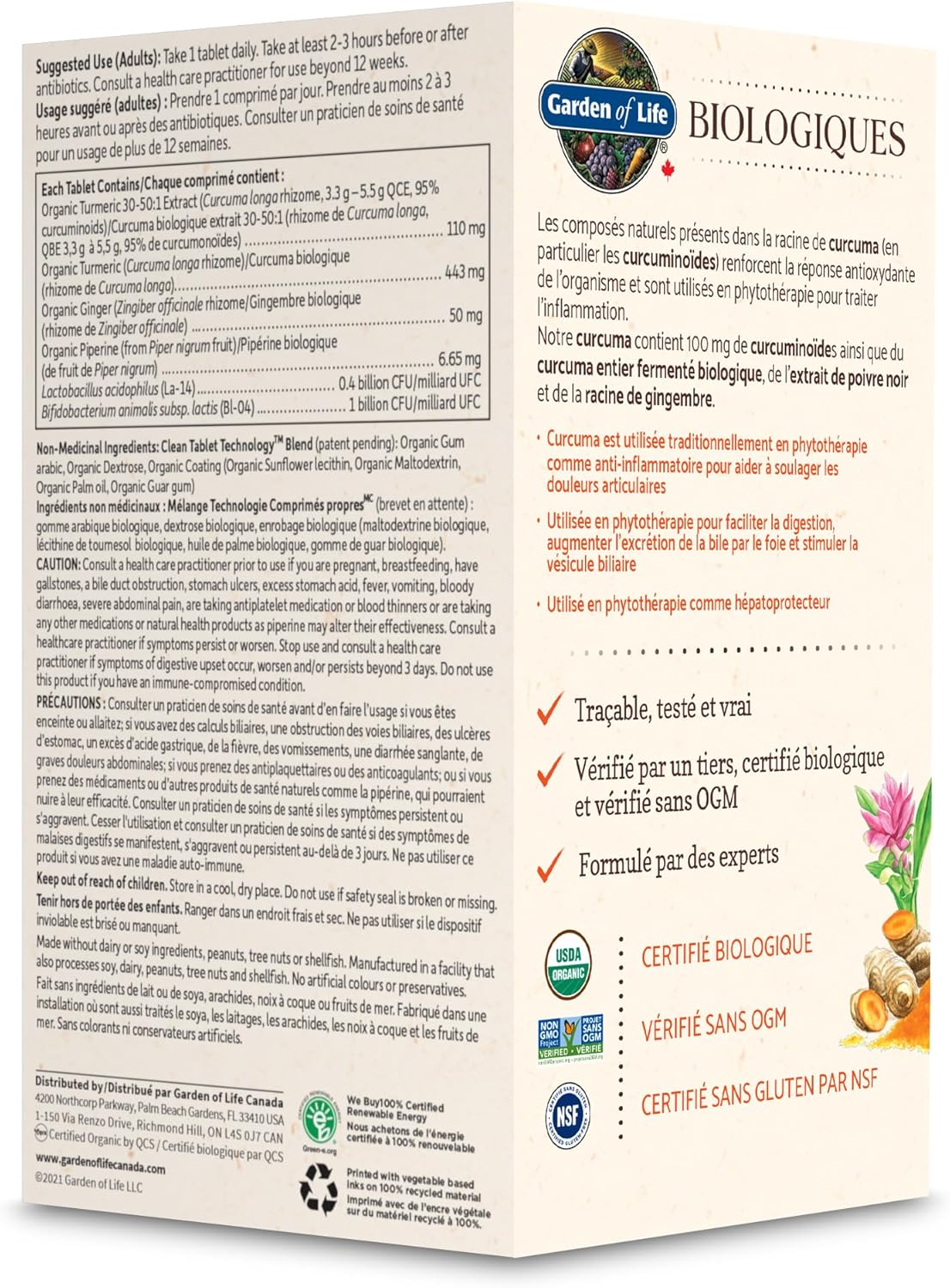 Garden of Life Organics 薑黃,60 片裝 | 抗發炎支持,緩解關節疼痛,幫助消化,支持身體的抗氧化反應 | 非基因改造、無麩質、純素、猶太潔食