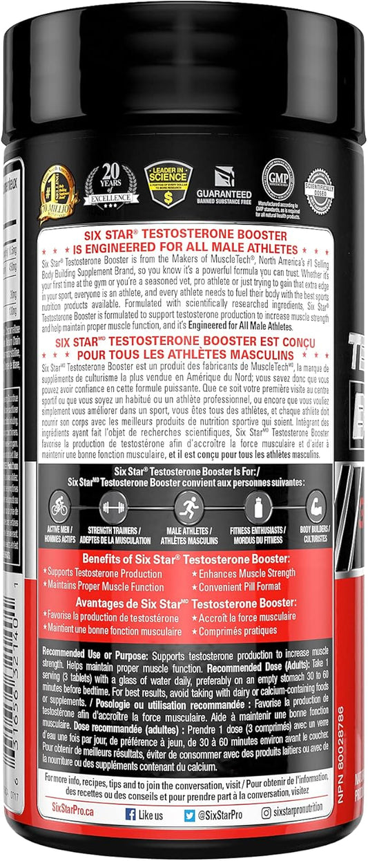 Six Star Testosterone Booster for Men, Six Star Pro Nutrition, Test Booster For Men, Extreme Strength + Enhances Training Performance + Scientifically Researched, Test Boost Supplement, 60 Pills