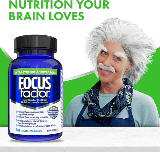 Focus Factor Extra Strength, 60ct - Multivitamin Supplement with Vitamin B6, B12, D3, Zinc, Phosphatidylserine, Bacopa Monnieri, Ginkgo Biloba & DMAE to enhance memory & cognitive function in adults