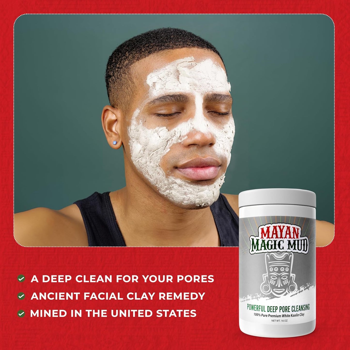 Mayan Magic Mud Powerful Deep Pore Cleansing White Kaolin Clay Cleanser Unisex 16 oz