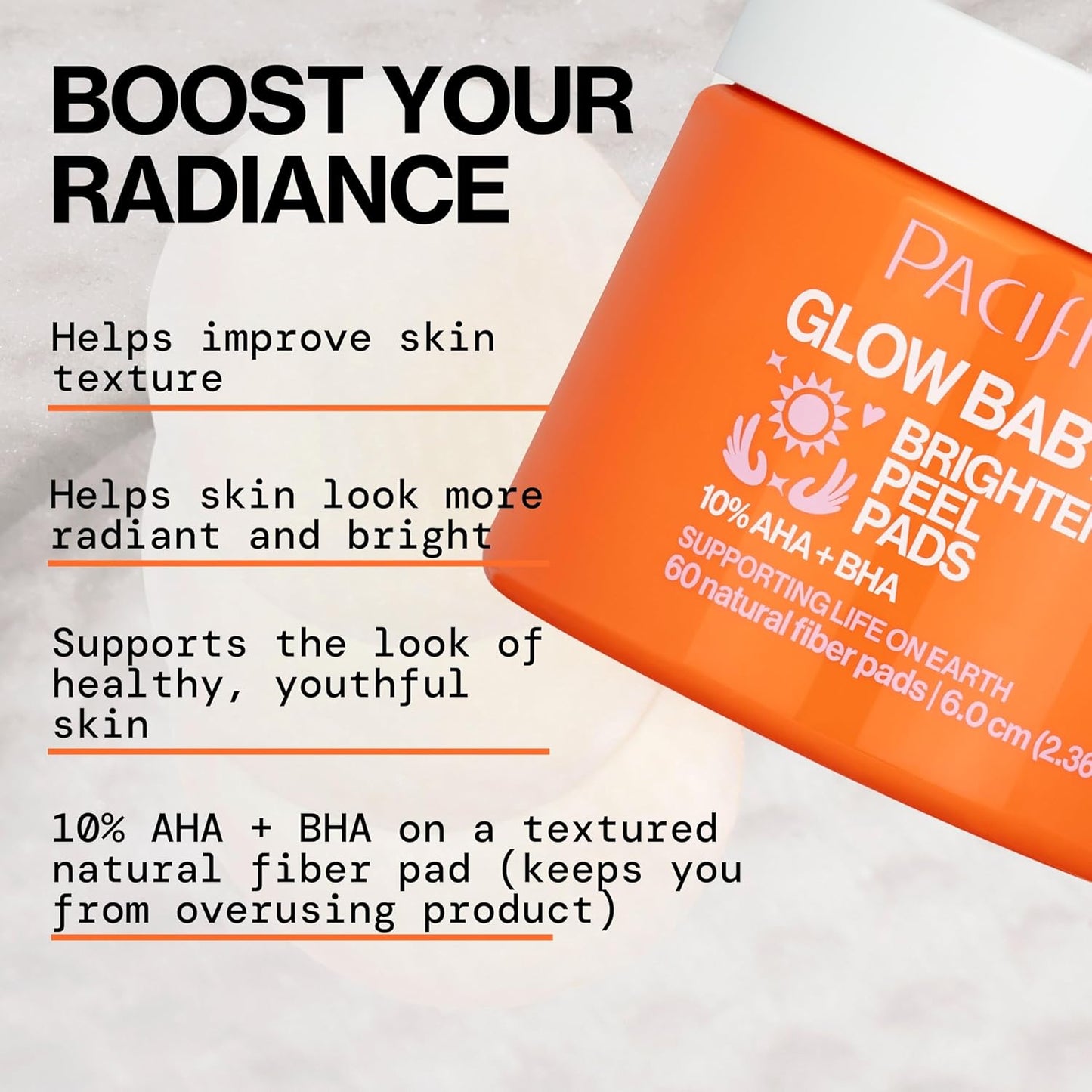 Pacifica Beauty Glow Baby Brightening Peel Pads 10% AHA + BHA, Skincare, Exfoliating, Skin Texture, Minimize Pores, For All Skin Types, Fragrance Free, Clean Skin Care, Vegan - 60 Pads (1 Count)