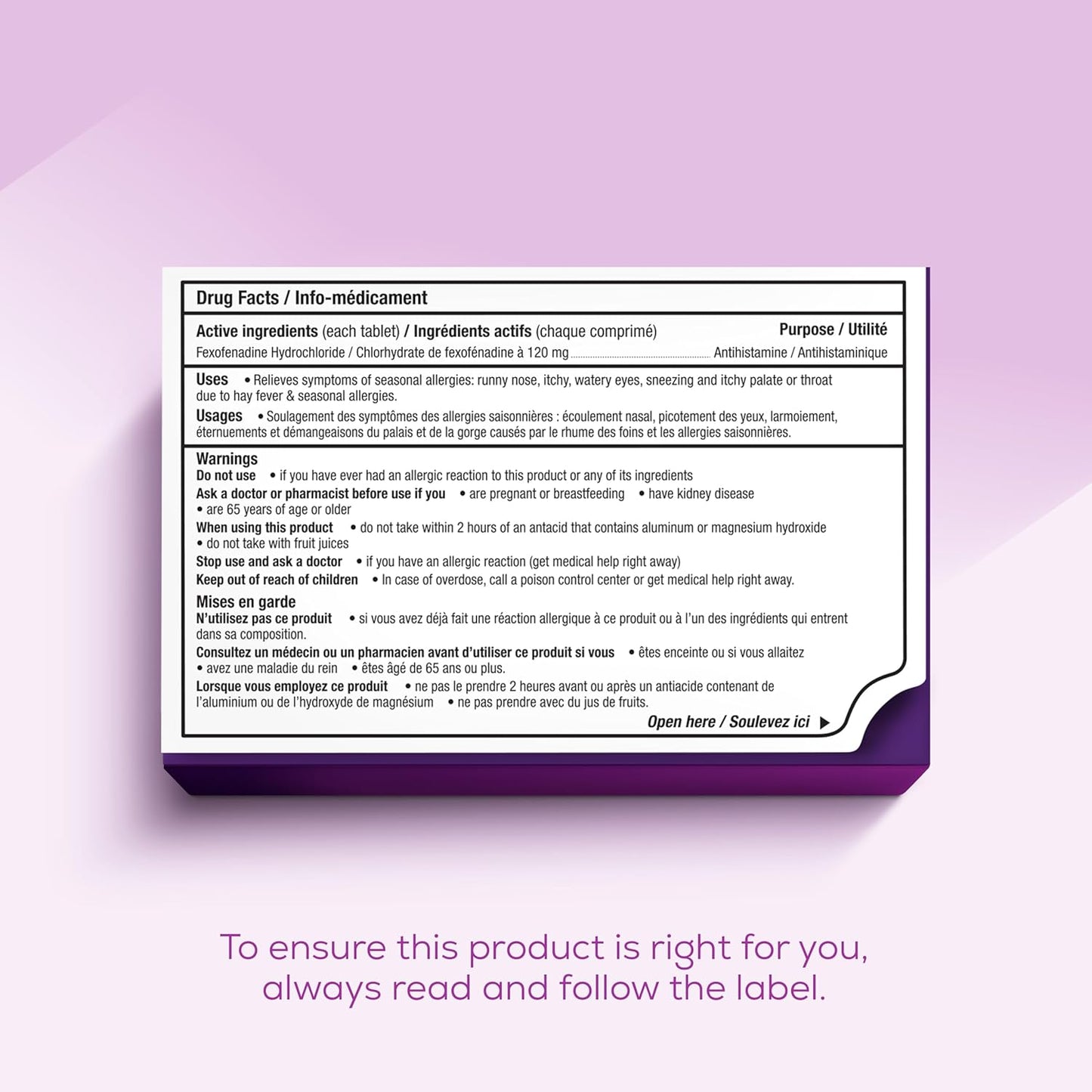 Allegra 24 小时抗过敏药,不引起嗜睡,快速有效的多症状抗过敏药,用于缓解打喷嚏、流泪和喉咙发痒,盐酸非索非那定 120 毫克,30 片