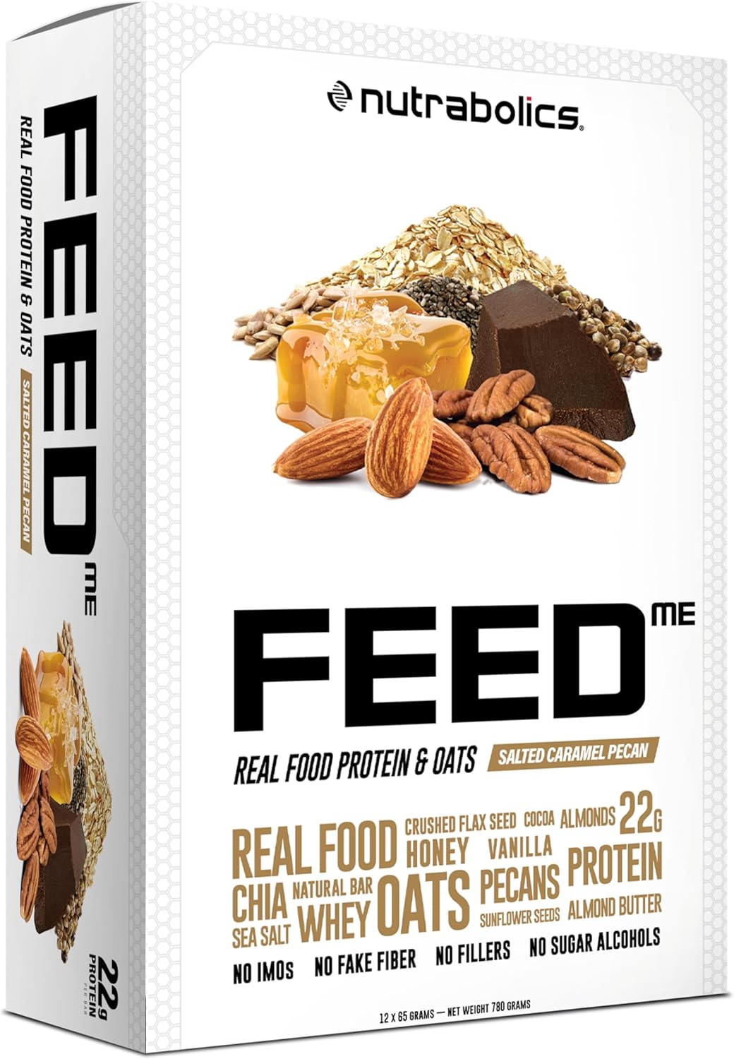 Nutrabolics Feed Bar, Salted Caramel Pecan, Real Food Protein Bar, 12 Bars