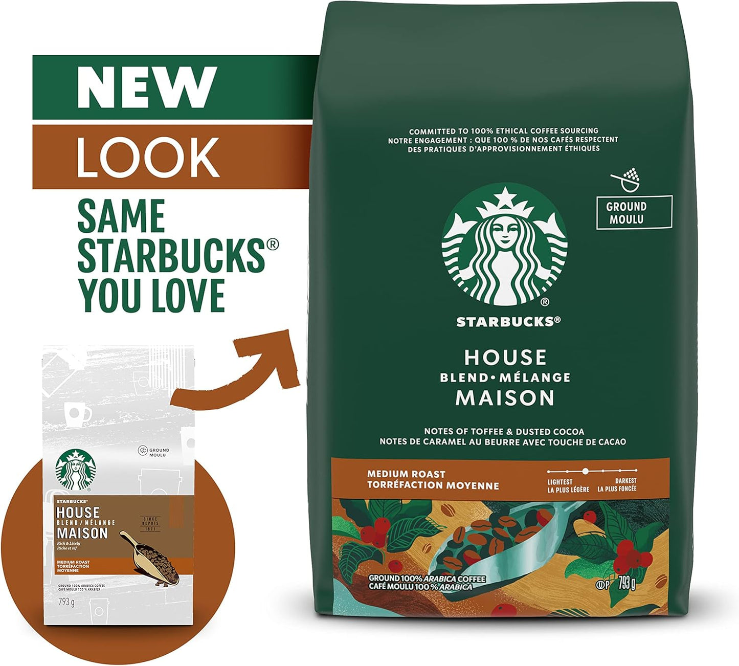 星巴克混合烘焙研磨咖啡,中度烘焙,口感顺滑均衡,采用 100% 阿拉比卡咖啡豆制成,适用于滴滤咖啡机、手冲咖啡机和法式压滤壶,793 克