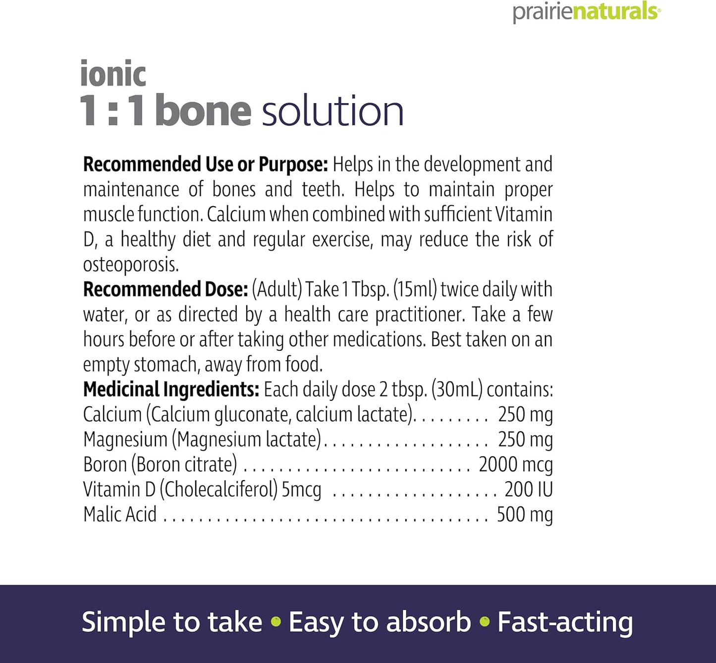 Prairie Naturals Liquid ionic Bone Solution 1:1-500 mL