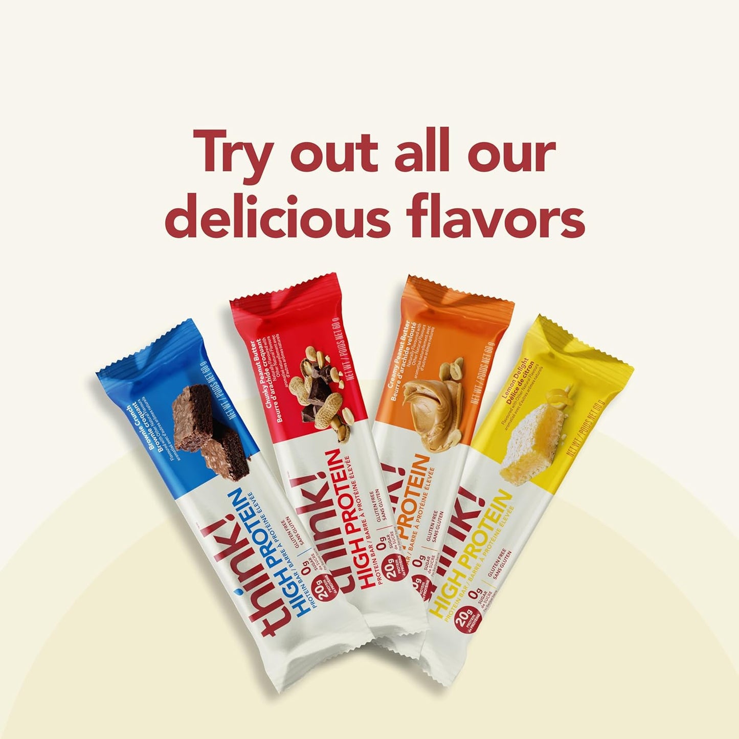 想想吧!高蛋白棒,每條20克蛋白質,零糖,無麩質 - 布朗尼脆片,10/盒,每條60克 - 方便攜帶,美味又營養的零食(包裝可能有所不同)