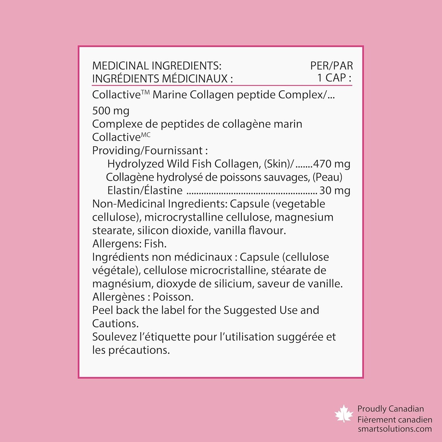 Smart Solutions Active Collagen+,含水解野生魚膠原蛋白和彈性蛋白多肽,支持頭髮、皮膚和指甲,120 粒素食膠囊