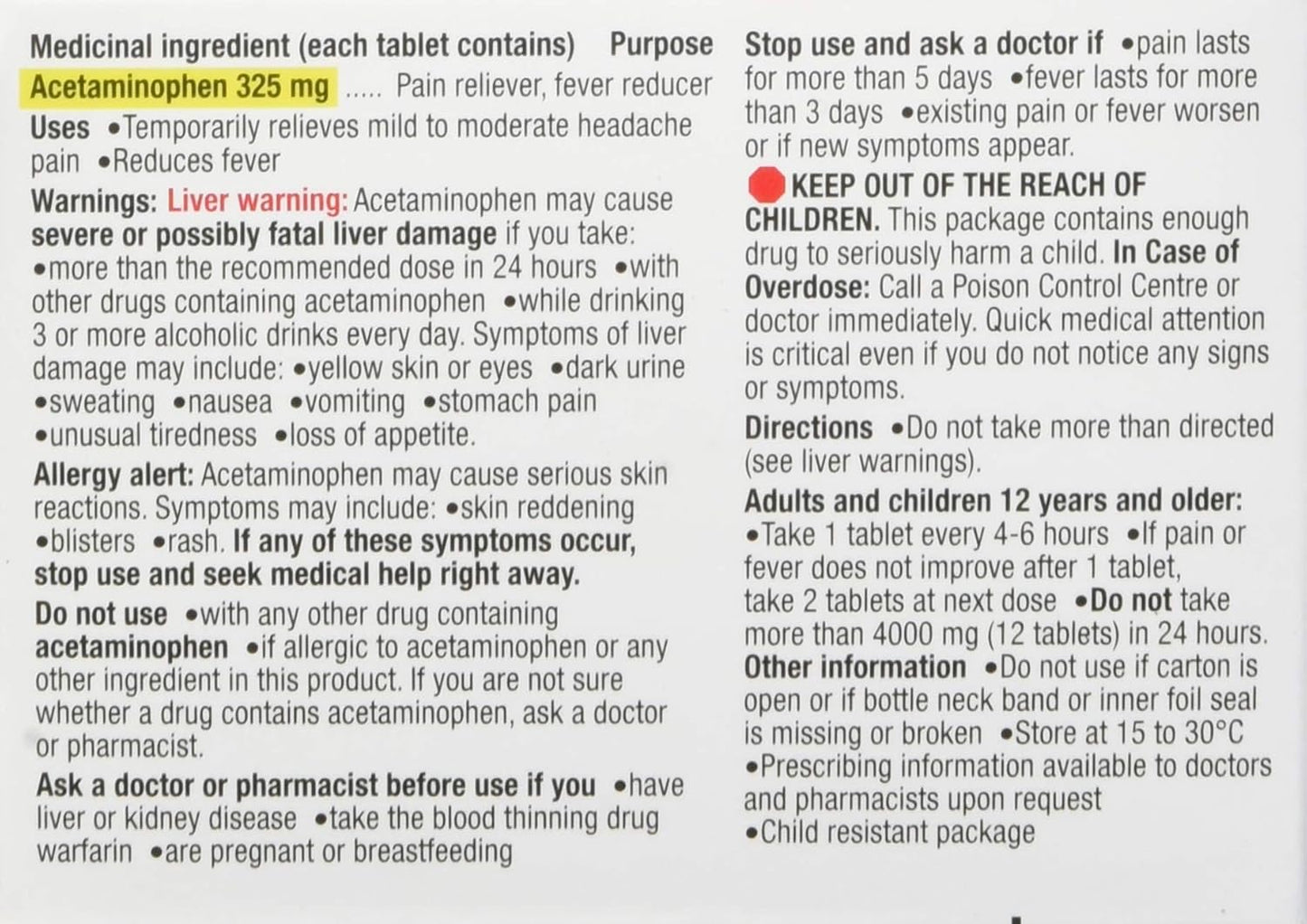 泰諾常規強度 325 毫克 Eztabs 120 片