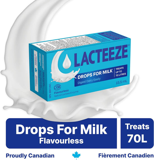 Lacteeze 牛奶滴剂,减少乳糖摄入,缓解胀气、腹胀、痉挛和腹泻,乳糖酶滴剂,缓解乳糖不耐症
