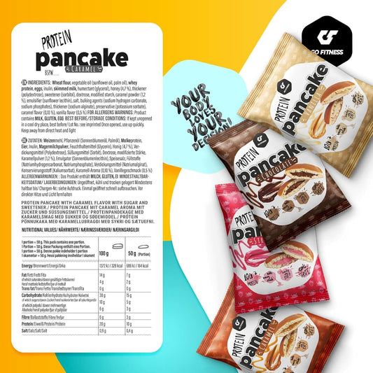 Go Fitness 12 Protein Pancakes - Caramel High Protein Snack, Freshly Baked & Extremely Delicious 12 x 50 g