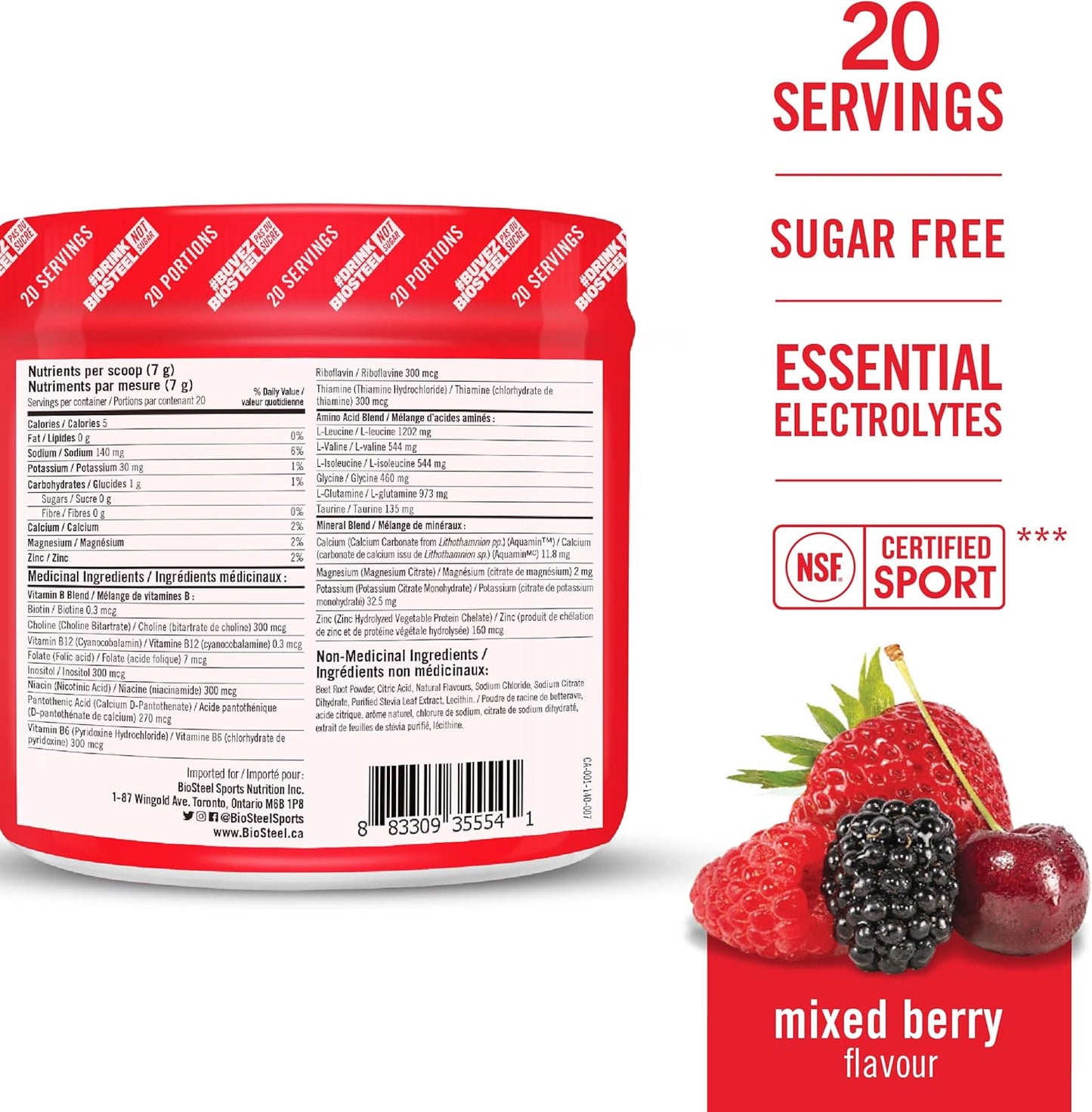 BioSteel 补水混合浆果+柠檬青柠套装(每套 20 份),零糖补水饮料混合物