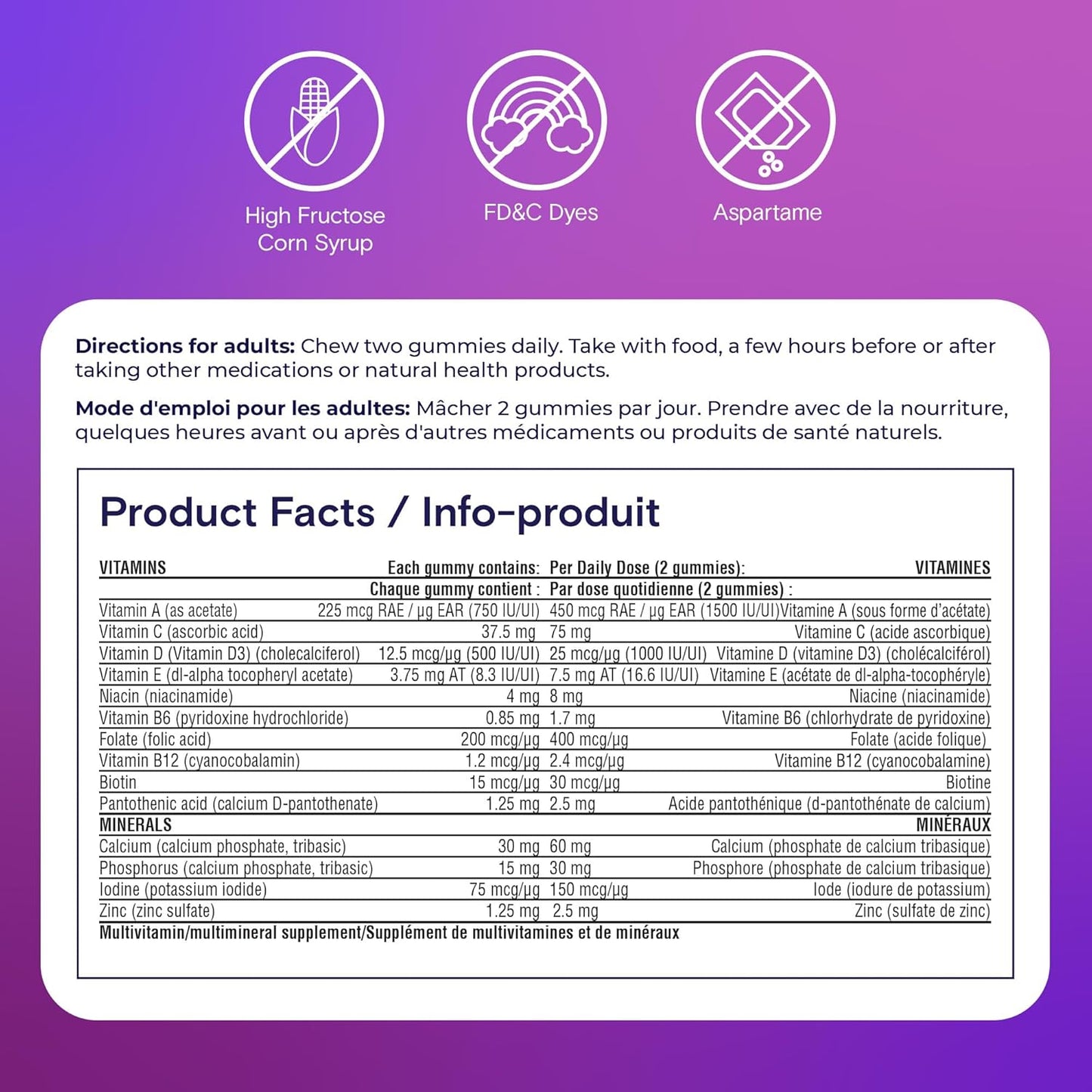 每日一片女士复合维生素软糖 - 每日补充女性所需维生素软糖,含维生素 A、C、D 和锌,有助于增强免疫功能,含生物素,有益于头发、皮肤和指甲健康,130 粒软糖