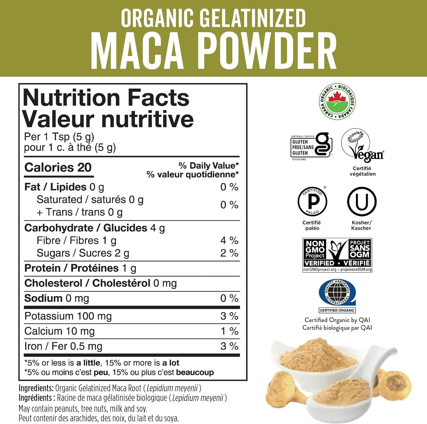 Viva Naturals 有機瑪卡粉,1磅(16盎司) - 有機糊化瑪卡根粉 - 純素和猶太潔食認證秘魯瑪卡超級食品 - 有機認證、無麩質和非基因改造 - 可重複密封包裝
