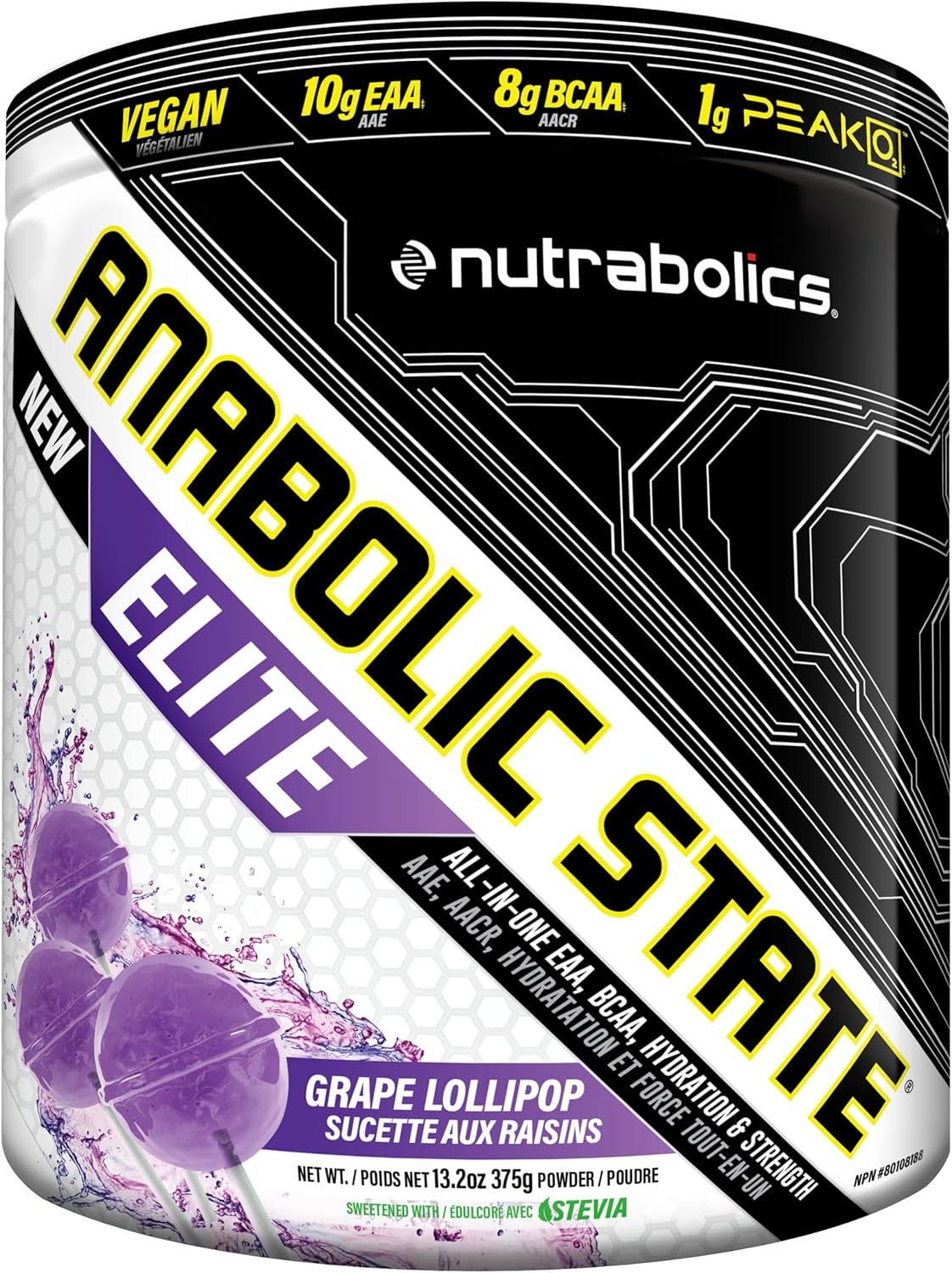 Anabolic State Elite 葡萄棒棒糖 21 份,EAA、BCAA、补水、锻炼前后粉剂,支持肌肉生长和修复,