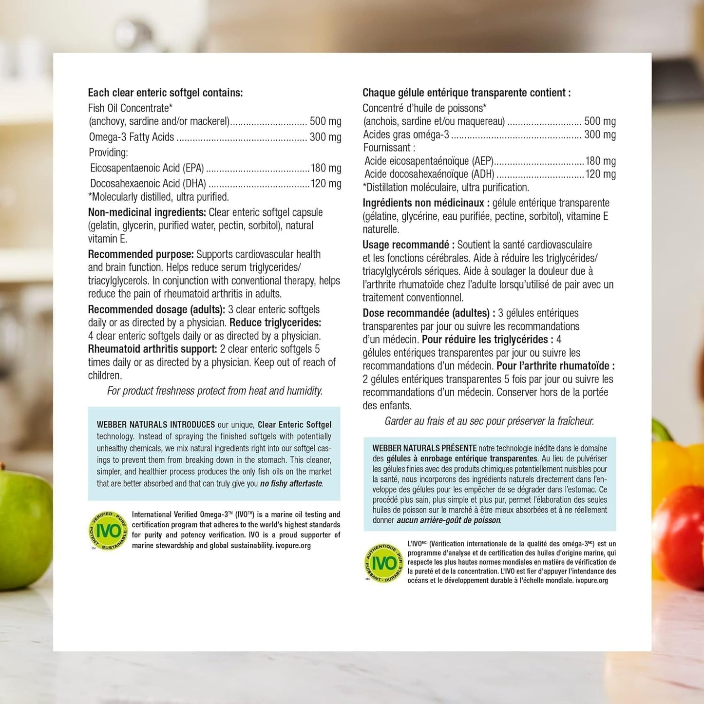 Webber Naturals Omega-3 300 毫克迷你装,220 粒透明肠溶无鱼腥味迷你软胶囊和维生素 D3 1000 IU,260 片,有助于骨骼和牙齿健康,维持身体健康