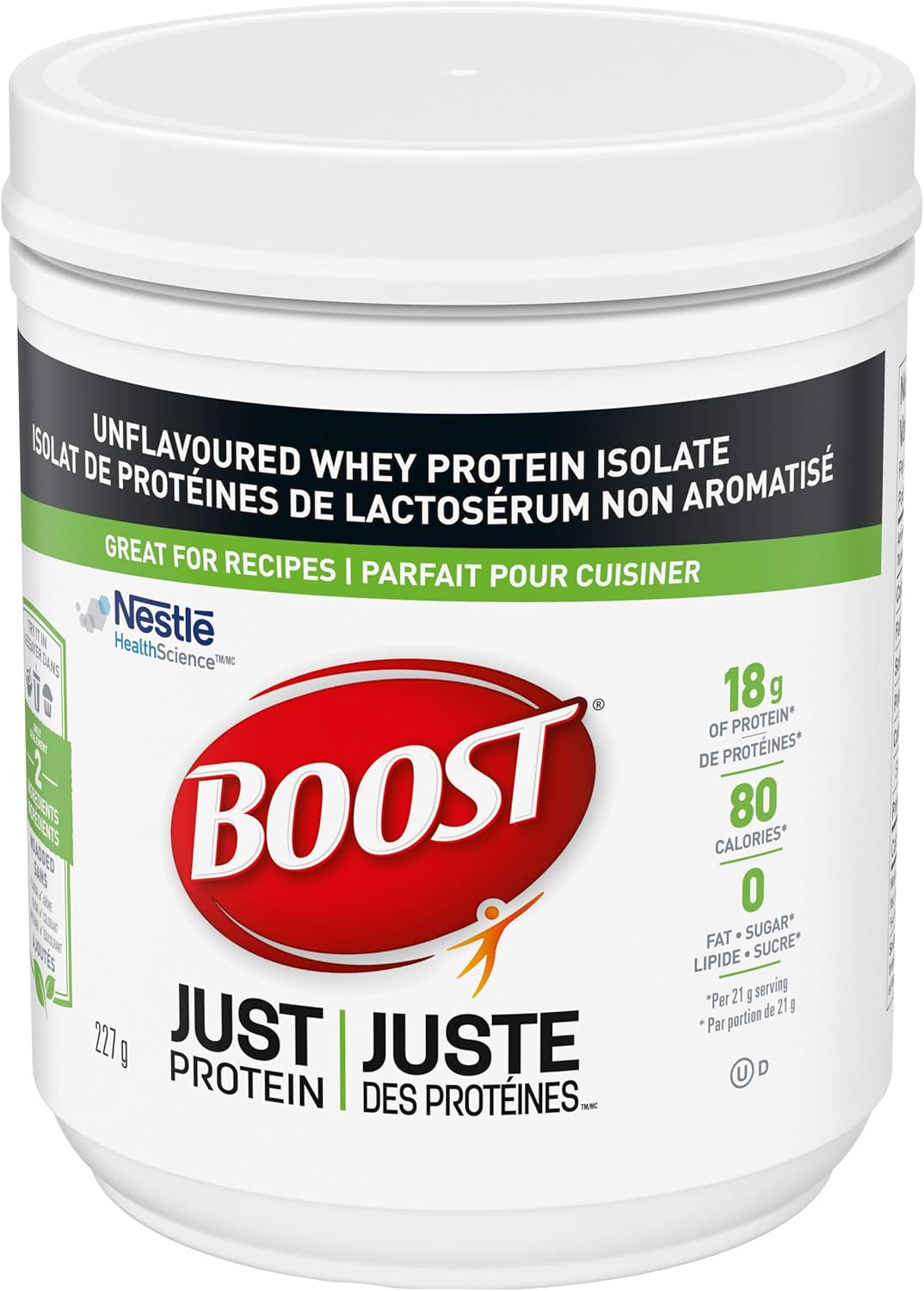 Boost 水果味饮料桃子味,237 毫升,24 支装 & JUST Protein 无味速溶乳清分离蛋白粉,227 克(1 包)- 包装可能有所不同