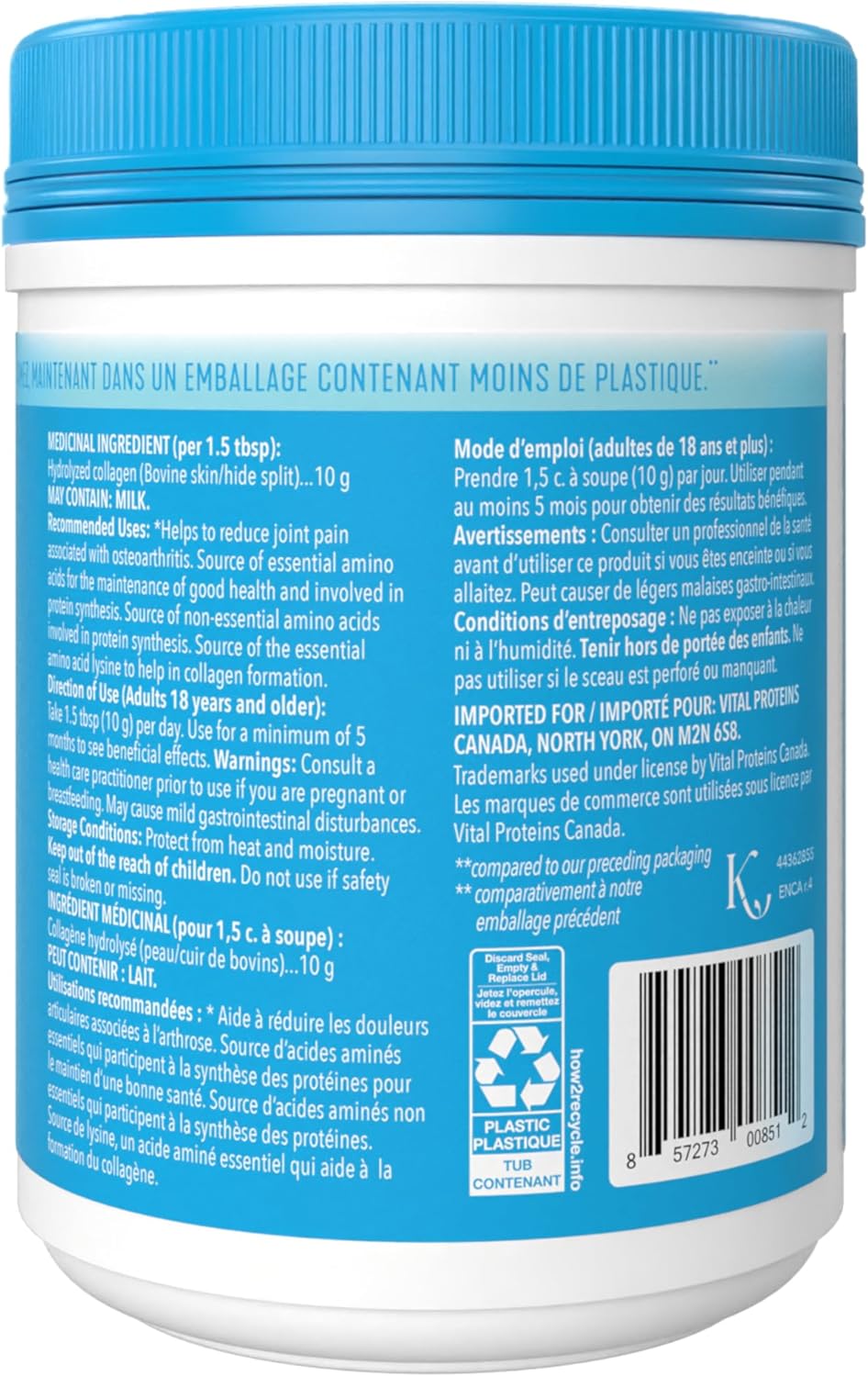 VITAL PROTEINS 牛胶原蛋白粉,水解胶原蛋白(每份)- 无味,284 克