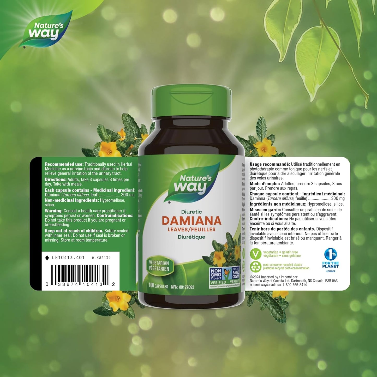 Nature's Way Damiana Leaves Premium Capsules - Herbal Nervine Tonic & Urinary Support – 300 mg of Damiana Leaves per Capsule - Non-GMO, 100 Vegetarian Capsules