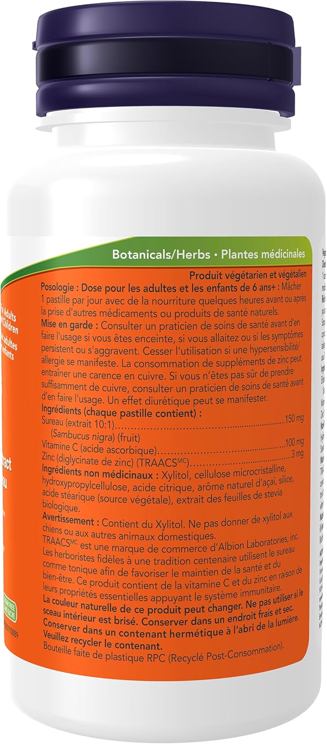 NOW Supplements, 接骨木鋅-C,含接骨木濃縮物和維生素 C,60 粒錠劑
