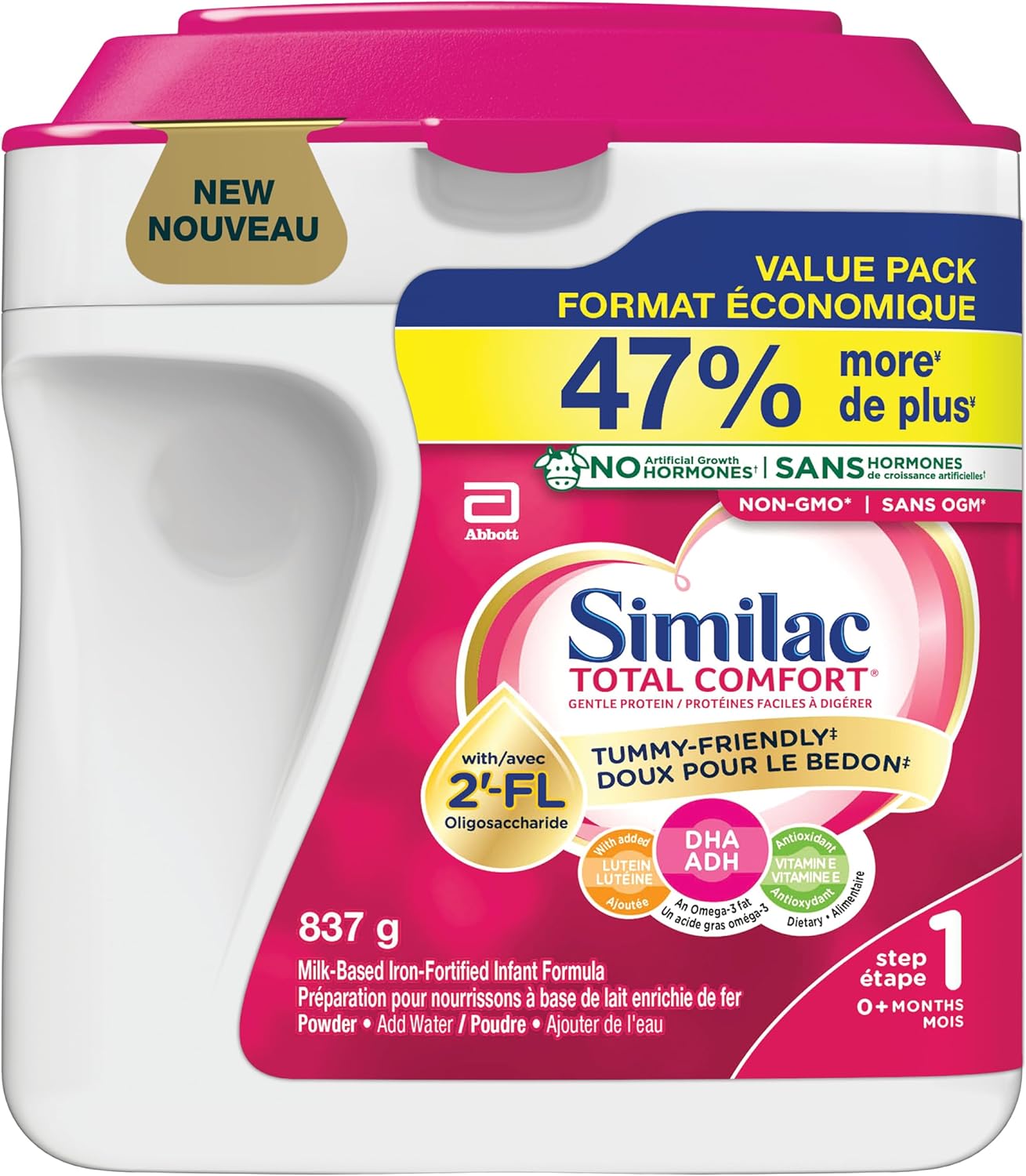 Similac Total Comfort 嬰兒配方奶粉,親膚易消化,採用母乳啟發創新配方,2 英尺液體盎司(0+ 個月),奶粉,837 克