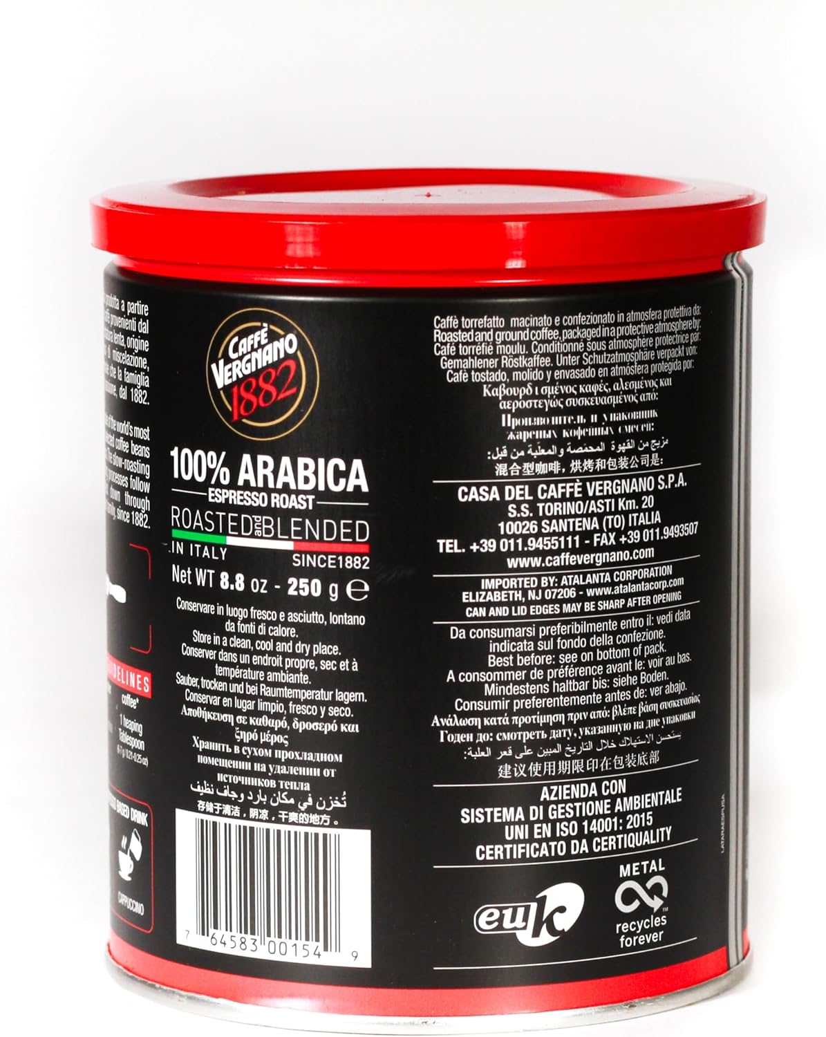 Caffè Vergnano 阿拉比卡浓缩咖啡罐装,250 克(包装可能有所不同)