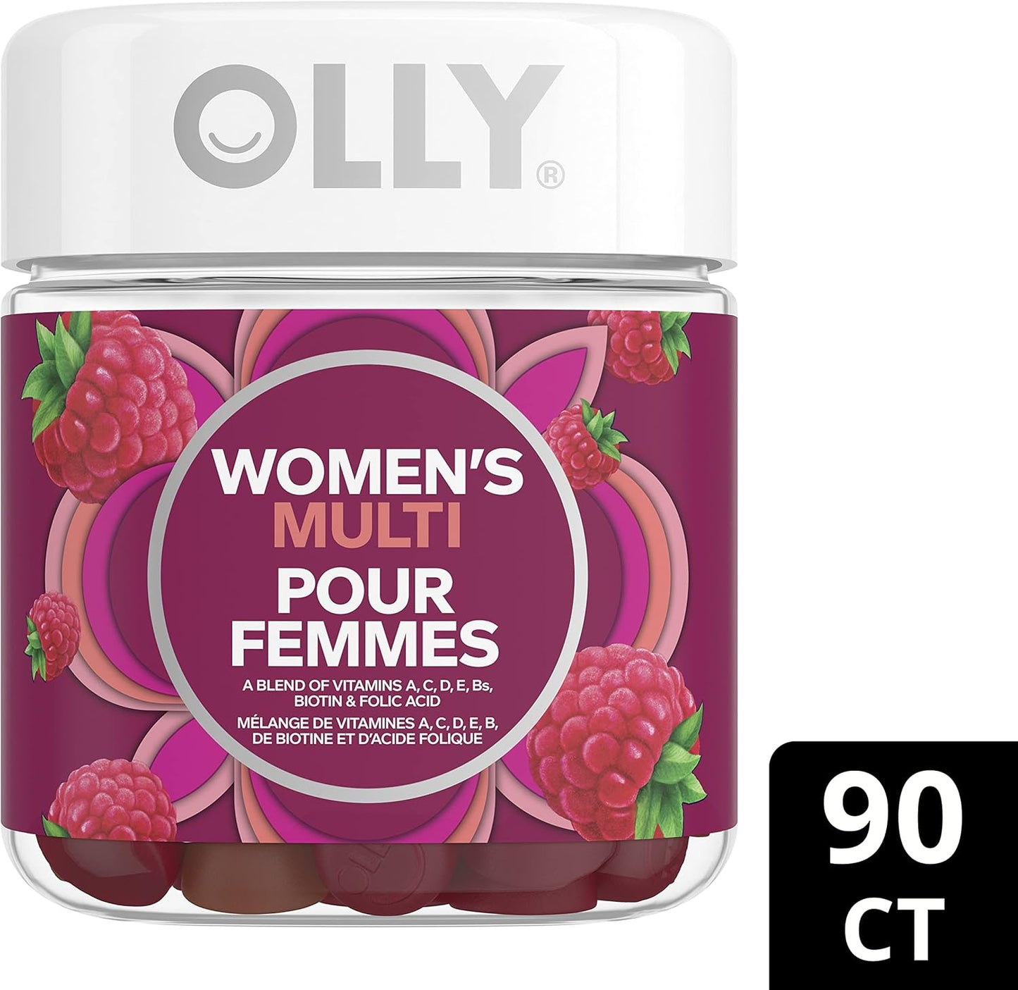 OLLY 女性多种软糖补充剂,不含人工香料和色素 Blissful Berry 多种维生素,有助于维持女性健康,45 天供应量,90 粒软糖