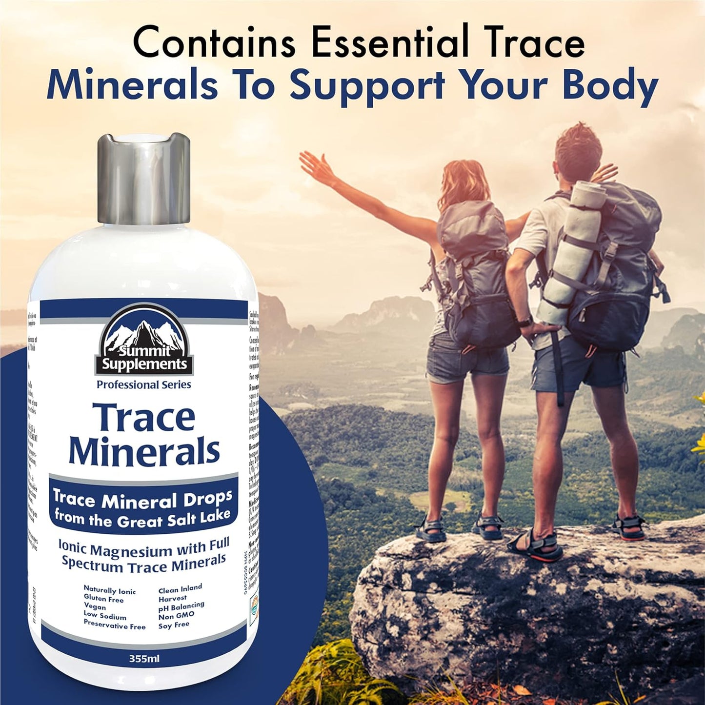 Trace Minerals Drops 355ml, 1145-Servings, Ionic Liquid Magnesium, Full Spectrum Trace Mineral, Vegan, Gluten, GMO-Free, Low Sodium, Hydration & Electrolyte Support, Proudly Canadian, Plastic Negative