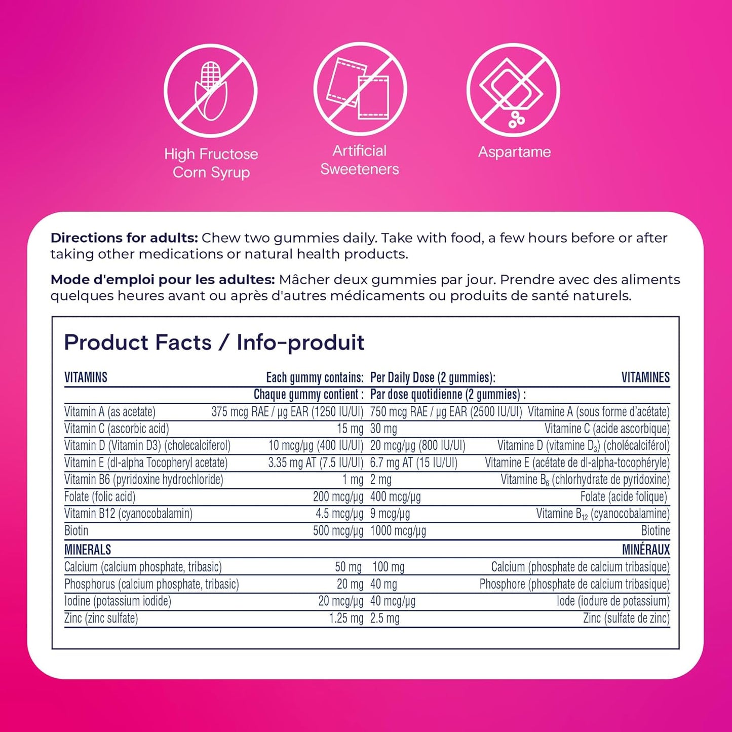 One A Day Multi+ 头发、皮肤和指甲复合维生素软糖 - 每日补充维生素,支持健康的头发、皮肤和指甲,含生物素、维生素 A、C、E 和锌,男女适用,120 粒软糖