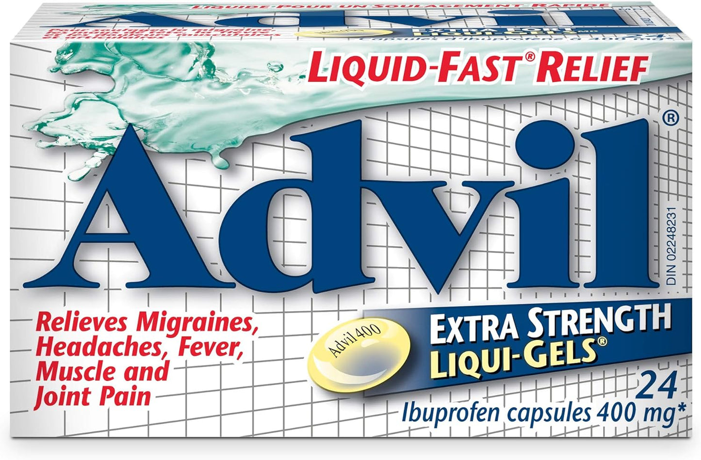 Advil Extra Strength Ibuprofen Pain Relief Liquid-Gels, Fast Acting Pain Relief for Migraine, Back, Neck, Joint, and Muscle Relief, 400mg (24 Count)