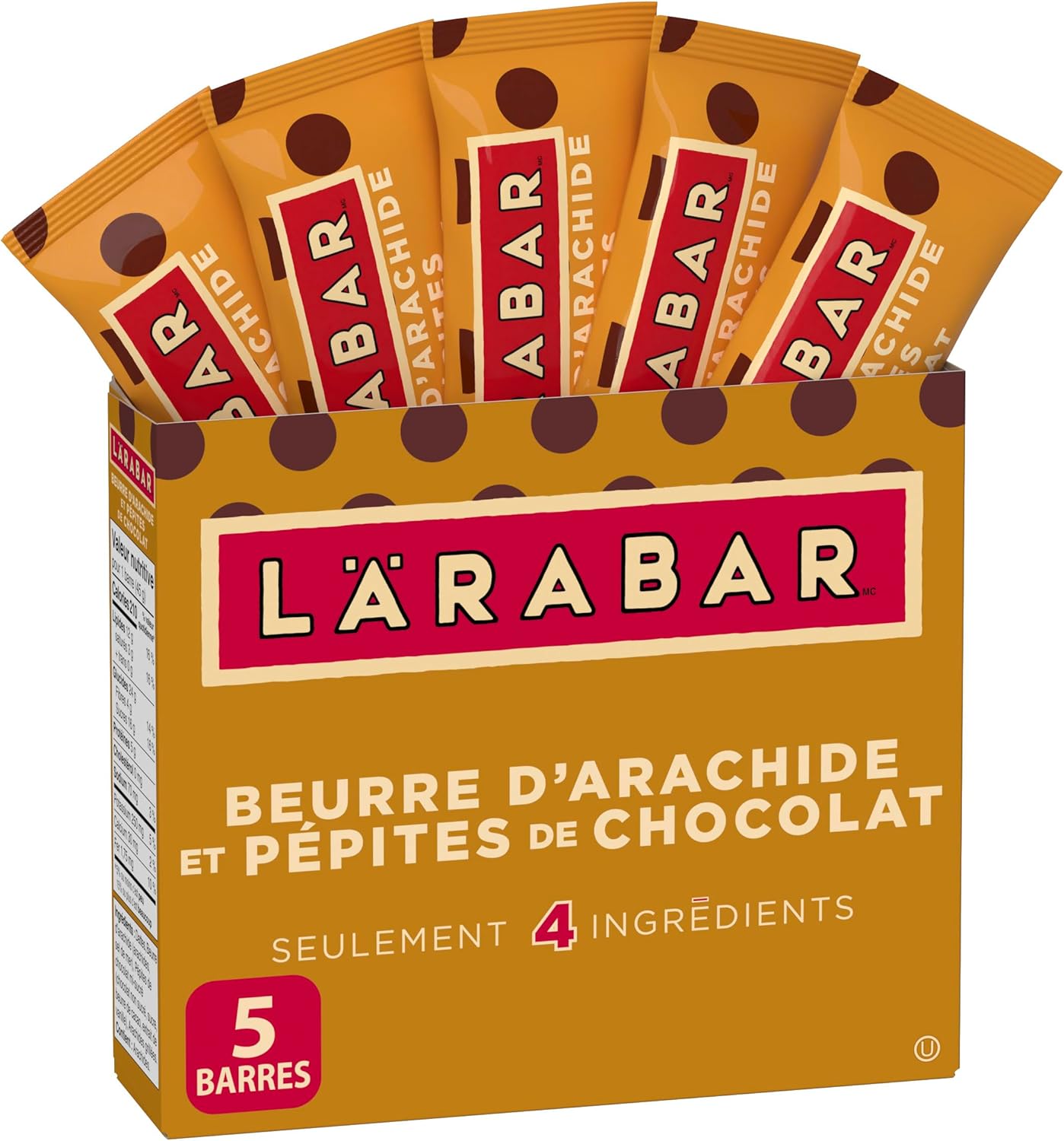 LÄRABAR 花生醬巧克力碎、水果堅果能量棒,5條裝,無麩質,純素,零食棒