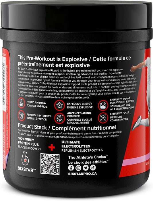 Six Star Pre Workout + Weight Loss Formula, Six Star Preworkout Explosion Ripped Energy Powder, Pre-workout Powder for Men & Women with Beta Alanine for Energy, Focus and Intensity, Pink Lemonade (30 Servings)